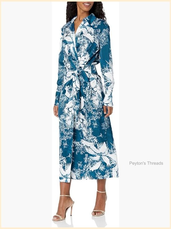 Dresses & Skirts - Sustainable Satin Wrap Midi Dress with Floral Print